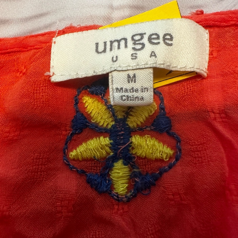 Umgee Coral Tunic / Dress (mini) with Blue and Yellow Embroidery Size Medium EUC - Picture 5 of 13